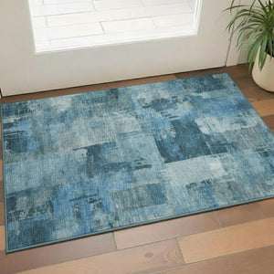 HomeRoots 5' X 8' Blue Abstract Washable Area Rug with UV Protection – Stylish, Durable, and Easy-Care Design! 717028