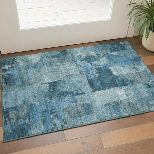 HomeRoots 5' X 8' Blue Abstract Washable Area Rug with UV Protection – Stylish, Durable, and Easy-Care Design! 717028