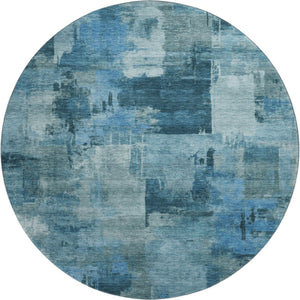 HomeRoots 8' X 10' Modern Blue and Denim Abstract Area Rug – Washable, UV Protected, Soft & Durable Design 717030