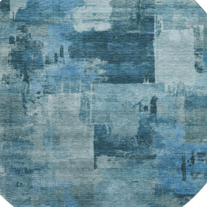 HomeRoots 8' X 10' Modern Blue and Denim Abstract Area Rug – Washable, UV Protected, Soft & Durable Design 717030