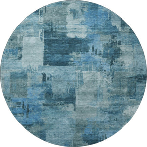 HomeRoots 8' X 10' Modern Blue and Denim Abstract Area Rug – Washable, UV Protected, Soft & Durable Design 717030