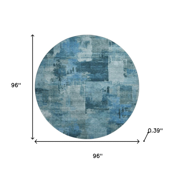 HomeRoots 8' X 10' Modern Blue and Denim Abstract Area Rug – Washable, UV Protected, Soft & Durable Design 717030