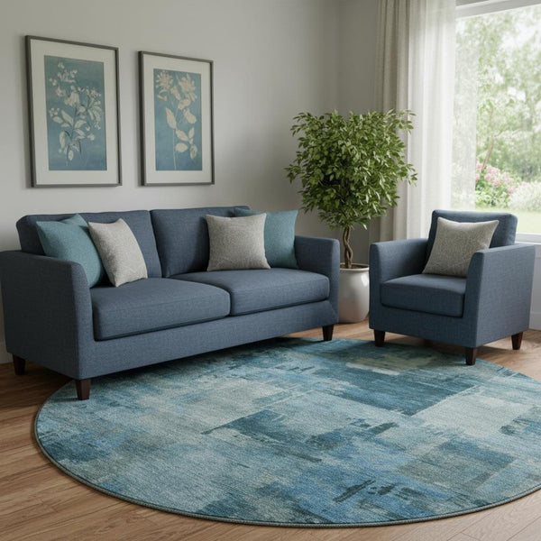 HomeRoots 8' X 10' Modern Blue and Denim Abstract Area Rug – Washable, UV Protected, Soft & Durable Design 717030