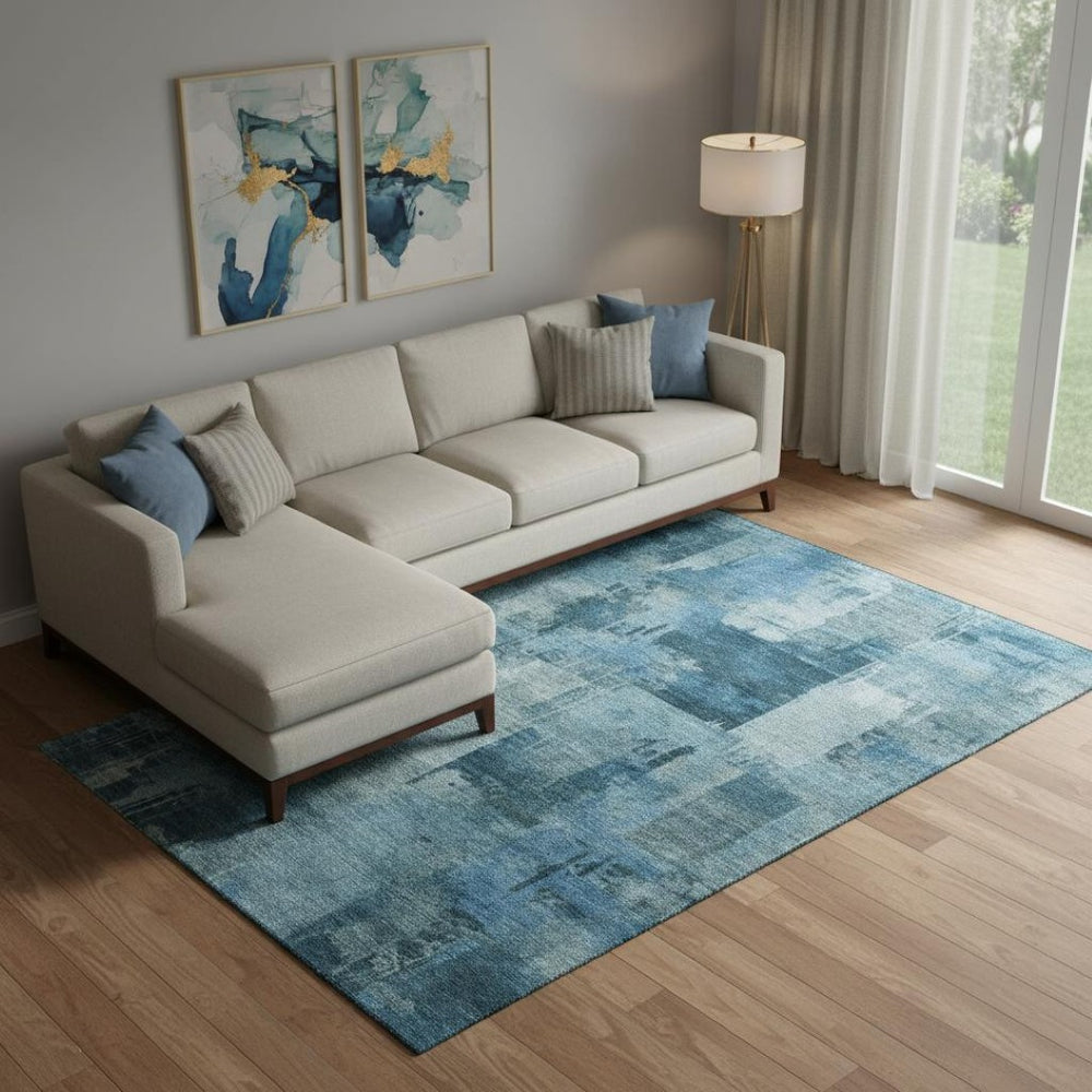 HomeRoots 9' X 12' Blue Abstract Washable Area Rug with UV Protection - Soft, Durable & Easy Care for Homes 717031