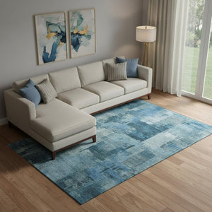 HomeRoots 9' X 12' Blue Abstract Washable Area Rug with UV Protection - Soft, Durable & Easy Care for Homes 717031