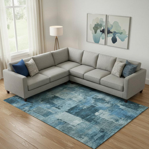 HomeRoots 10' X 14' Blue Abstract Area Rug - Durable, Washable, UV Protected, Perfect for Busy Homes & Kids 717032