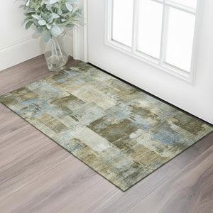 HomeRoots 5' X 8' Green and Gray Abstract Area Rug - Washable, UV Protected, Durable, Modern Design for Homes 717034