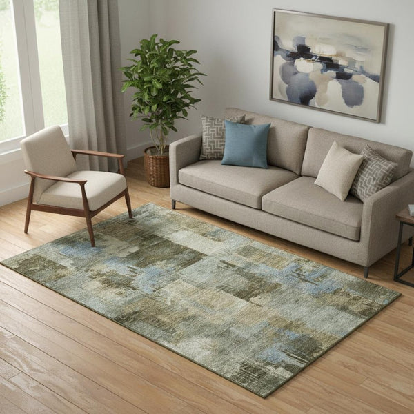 HomeRoots 8' Green and Gray Abstract Washable Round Rug – Stylish, Durable, and Easy-Care for Modern Homes 717035