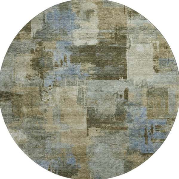 HomeRoots 8' X 10' Modern Green & Gray Abstract Washable Area Rug with UV Protection for High-Traffic Spaces 717036