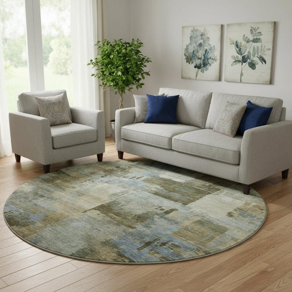 HomeRoots 8' X 10' Modern Green & Gray Abstract Washable Area Rug with UV Protection for High-Traffic Spaces 717036