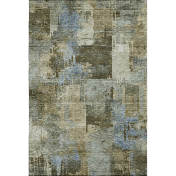 HomeRoots 9' X 12' Green And Gray Abstract Area Rug - Washable, UV Protection, Modern Design for High-Traffic Spaces 717037
