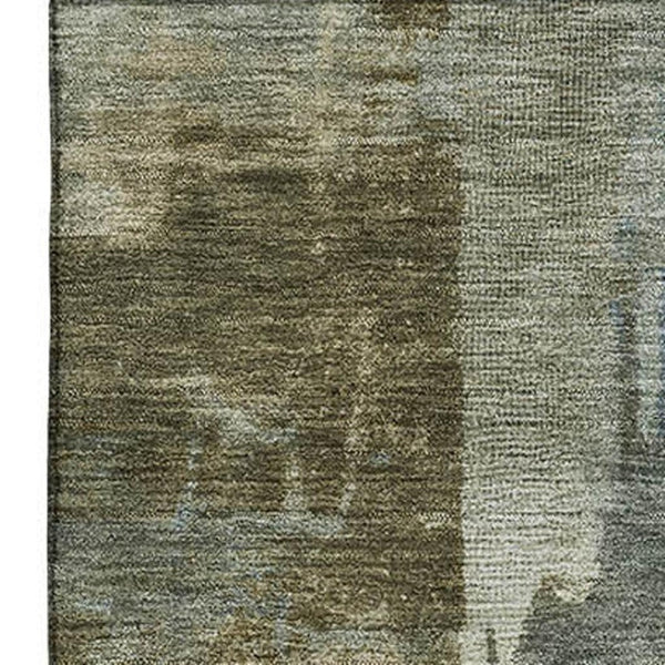 HomeRoots 9' X 12' Green And Gray Abstract Area Rug - Washable, UV Protection, Modern Design for High-Traffic Spaces 717037