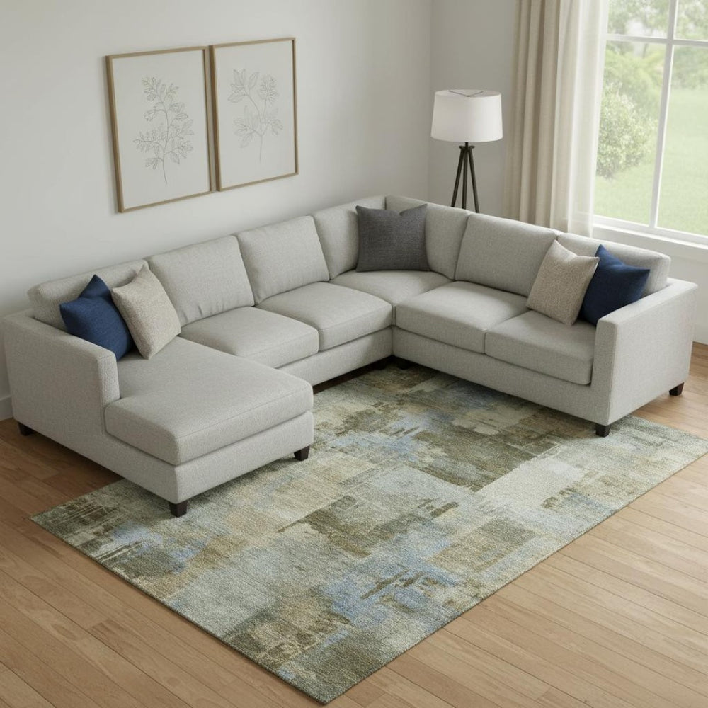 HomeRoots 9' X 12' Green And Gray Abstract Area Rug - Washable, UV Protection, Modern Design for High-Traffic Spaces 717037