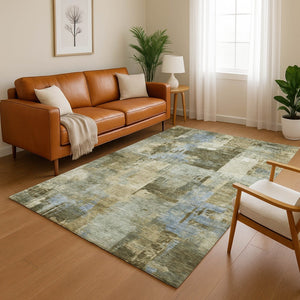 HomeRoots 10' X 14' Modern Green and Gray Abstract Washable Area Rug with UV Protection for Busy Homes 717038