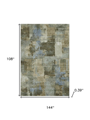HomeRoots 10' X 14' Modern Green and Gray Abstract Washable Area Rug with UV Protection for Busy Homes 717038