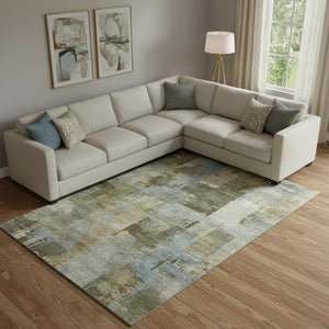 HomeRoots 10' X 14' Modern Green and Gray Abstract Washable Area Rug with UV Protection for Busy Homes 717038