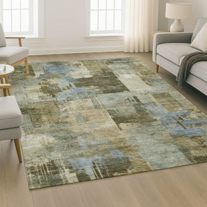 HomeRoots 10' X 14' Modern Green and Gray Abstract Washable Area Rug with UV Protection for Busy Homes 717038