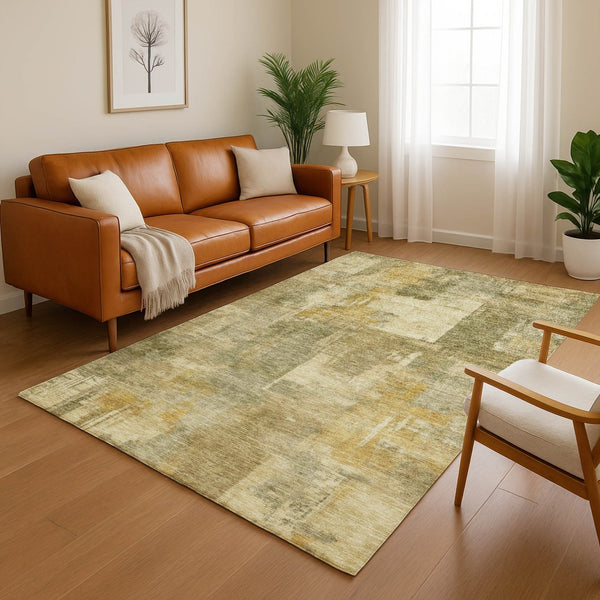 HomeRoots 5' X 8' Khaki Beige Abstract Area Rug - Washable, UV Protected, Soft & Stain Resistant for Homes 717040