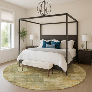 HomeRoots 8' X 10' Khaki & Beige Abstract Washable Area Rug - Durable, Stain-Resistant, UV Protected Design 717042