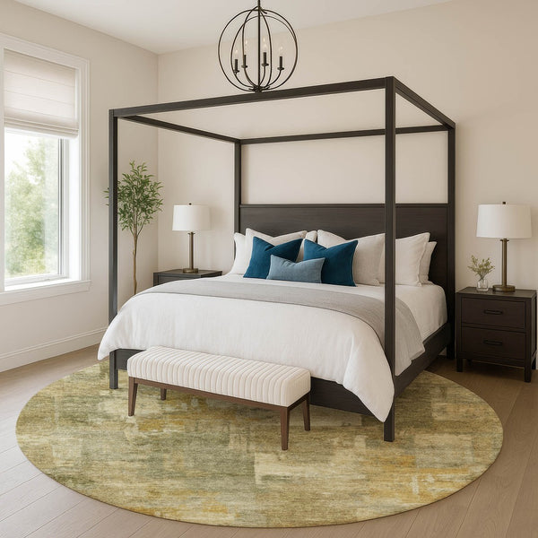 HomeRoots 8' X 10' Khaki & Beige Abstract Washable Area Rug - Durable, Stain-Resistant, UV Protected Design 717042