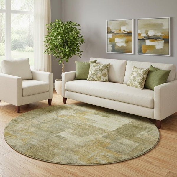 HomeRoots 8' X 10' Khaki & Beige Abstract Washable Area Rug - Durable, Stain-Resistant, UV Protected Design 717042