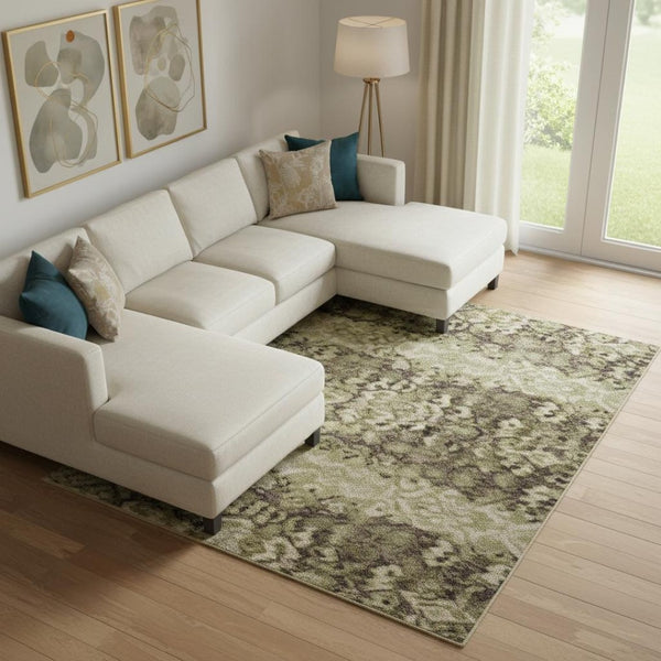 HomeRoots 9' X 12' Khaki Beige Abstract Area Rug - Washable, UV Protected, Modern Design for Homes with Kids & Pets 717043