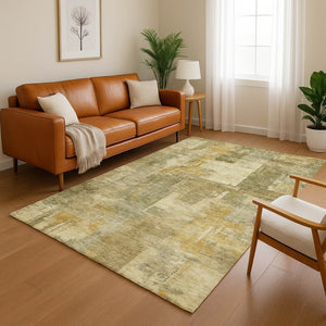HomeRoots 10' Khaki and Beige Abstract Washable Area Rug with UV Protection - Stylish, Durable & Easy Care! 717044
