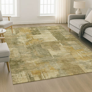 HomeRoots 10' Khaki and Beige Abstract Washable Area Rug with UV Protection - Stylish, Durable & Easy Care! 717044