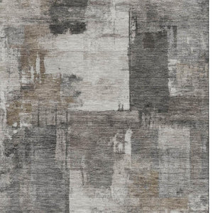 HomeRoots 8' Washable Round Rug in Pewter and Gray - Durable, UV-Protected, Modern Abstract Design for Homes 717047