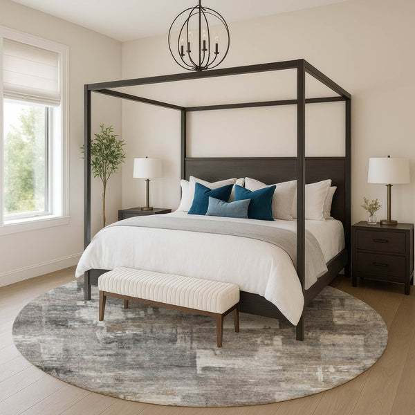 HomeRoots 8' X 10' Washable Pewter and Gray Abstract Area Rug with UV Protection for Modern Homes & Durability 717048