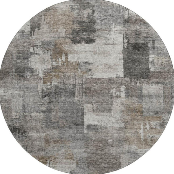 HomeRoots 8' X 10' Washable Pewter and Gray Abstract Area Rug with UV Protection for Modern Homes & Durability 717048