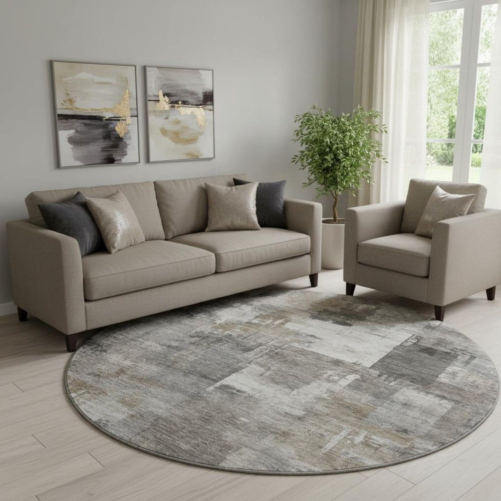 HomeRoots 8' X 10' Washable Pewter and Gray Abstract Area Rug with UV Protection for Modern Homes & Durability 717048