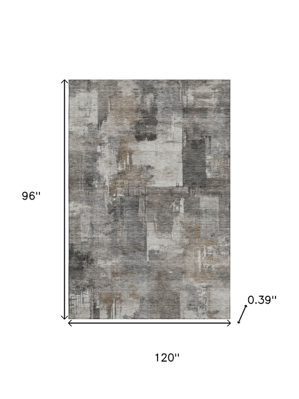 HomeRoots 9' X 12' Modern Pewter and Gray Abstract Washable Area Rug with Stain Resistance & UV Protection 717049
