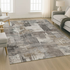 HomeRoots 9' X 12' Modern Pewter and Gray Abstract Washable Area Rug with Stain Resistance & UV Protection 717049
