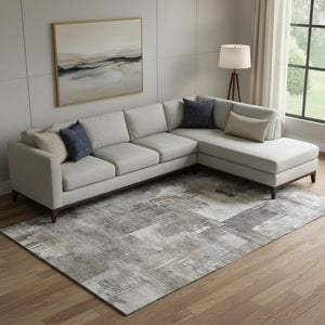 HomeRoots 9' X 12' Modern Pewter and Gray Abstract Washable Area Rug with Stain Resistance & UV Protection 717049