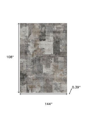 HomeRoots 10' X 14' Pewter & Gray Abstract Washable Area Rug - Durable, UV Protected, Kid & Pet Friendly! 717050