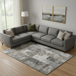 HomeRoots 10' X 14' Pewter & Gray Abstract Washable Area Rug - Durable, UV Protected, Kid & Pet Friendly! 717050