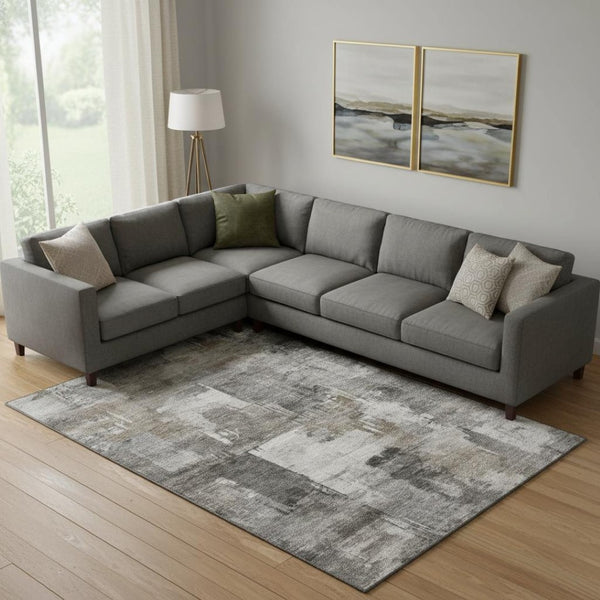 HomeRoots 10' X 14' Pewter & Gray Abstract Washable Area Rug - Durable, UV Protected, Kid & Pet Friendly! 717050