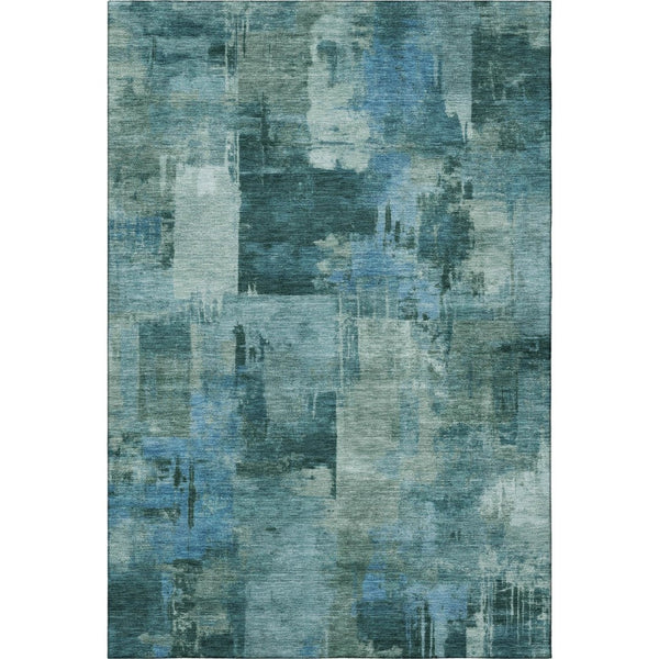 HomeRoots 5' X 8' Teal & Aqua Abstract Area Rug - Washable, UV-Protected, Durable, Ideal for High-Traffic Spaces 717052