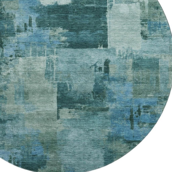 HomeRoots 8' X 10' Teal And Aqua Abstract Washable Area Rug – Durable, UV-Protected, Perfect for Kids and Pets! 717054