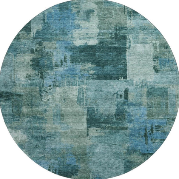 HomeRoots 8' X 10' Teal And Aqua Abstract Washable Area Rug – Durable, UV-Protected, Perfect for Kids and Pets! 717054