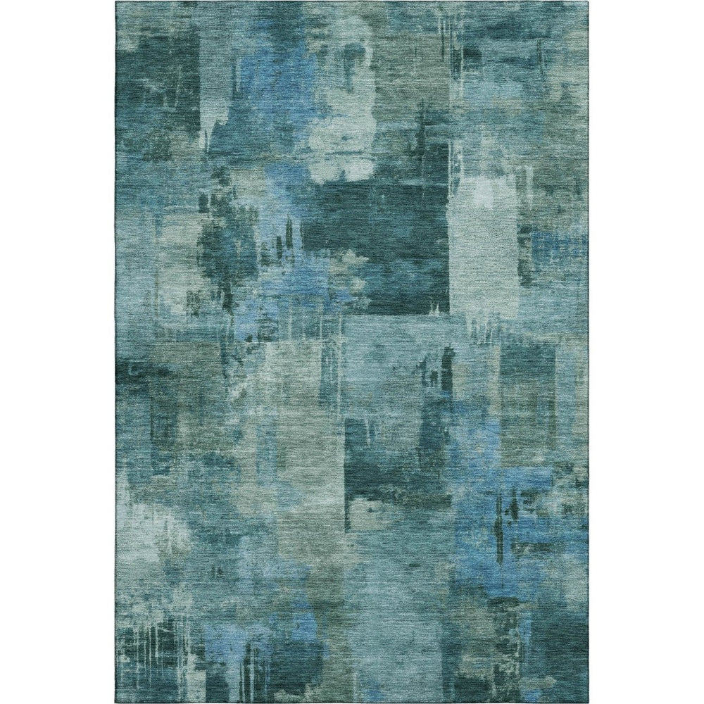 HomeRoots 9' X 12' Teal And Aqua Abstract Washable Area Rug - UV Protected, Stain-Resistant, Modern Design 717055