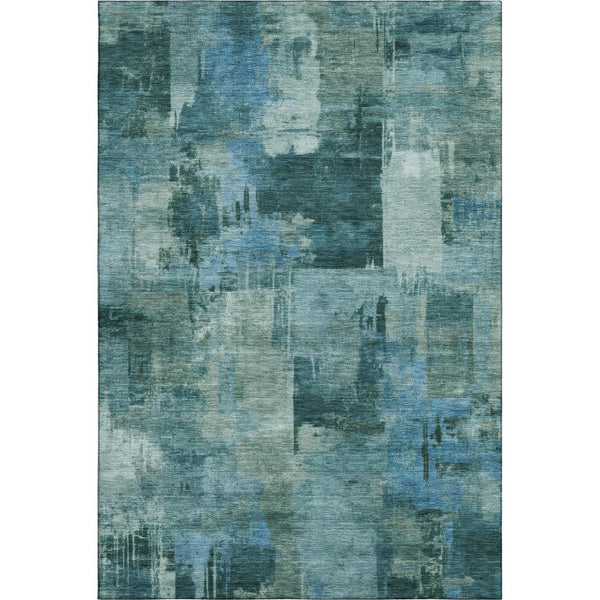 HomeRoots 9' X 12' Teal And Aqua Abstract Washable Area Rug - UV Protected, Stain-Resistant, Modern Design 717055