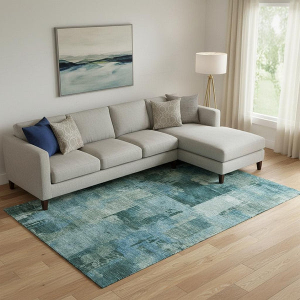 HomeRoots 9' X 12' Teal And Aqua Abstract Washable Area Rug - UV Protected, Stain-Resistant, Modern Design 717055