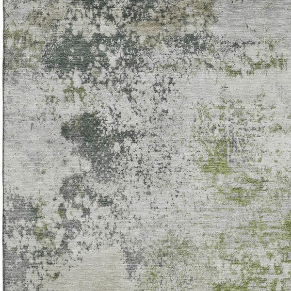 HomeRoots 8' Washable Linen and Gray Abstract Round Rug with UV Protection, Stain Resistance & Non-Slip Backing 717059