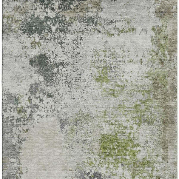 HomeRoots 8' Washable Linen and Gray Abstract Round Rug with UV Protection, Stain Resistance & Non-Slip Backing 717059
