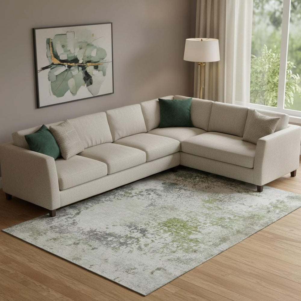 HomeRoots 9' X 12' Stylish Linen & Gray Abstract Area Rug - Washable, UV Protected & Perfect for High-Traffic Areas 717061