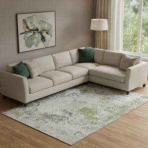 HomeRoots 9' X 12' Stylish Linen & Gray Abstract Area Rug - Washable, UV Protected & Perfect for High-Traffic Areas 717061