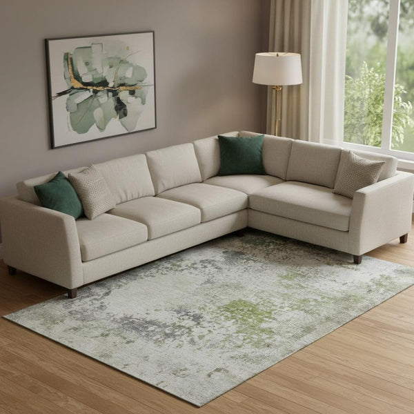 HomeRoots 9' X 12' Stylish Linen & Gray Abstract Area Rug - Washable, UV Protected & Perfect for High-Traffic Areas 717061