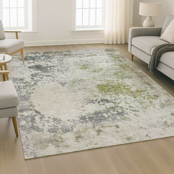 HomeRoots 9' X 12' Stylish Linen & Gray Abstract Area Rug - Washable, UV Protected & Perfect for High-Traffic Areas 717061